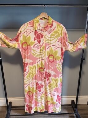 Hem Pink and Lime Floral Button-Front Dress